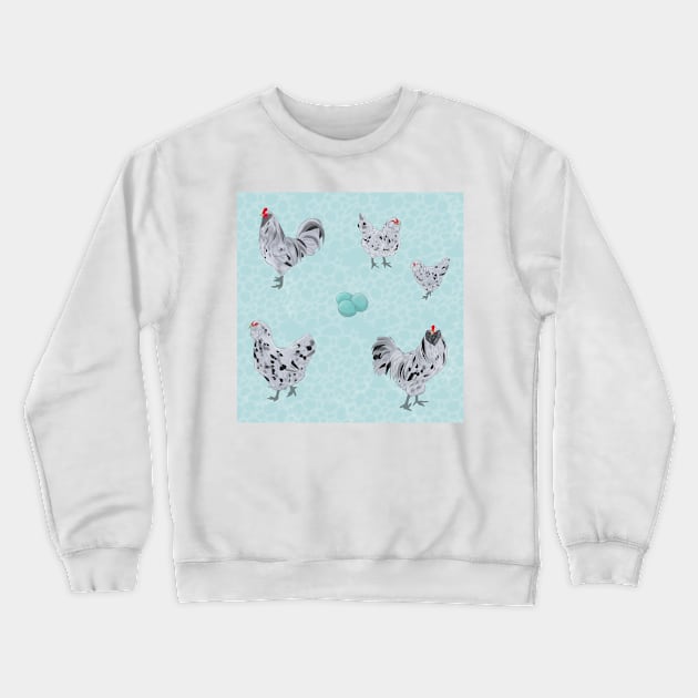 Splash Ameraucana Pattern Blue Crewneck Sweatshirt by TrapperWeasel